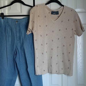 Liz Claiborne Petite Embroidered Tan Waffle Texture T-shirt Size Small P